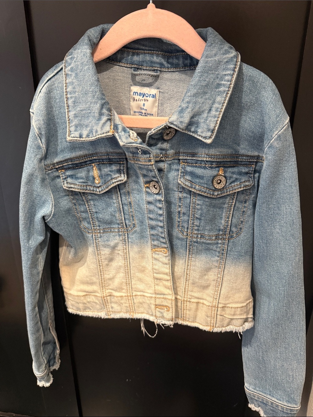 Mayoral Blue to Cream Ombre Cropped Denim Jacket